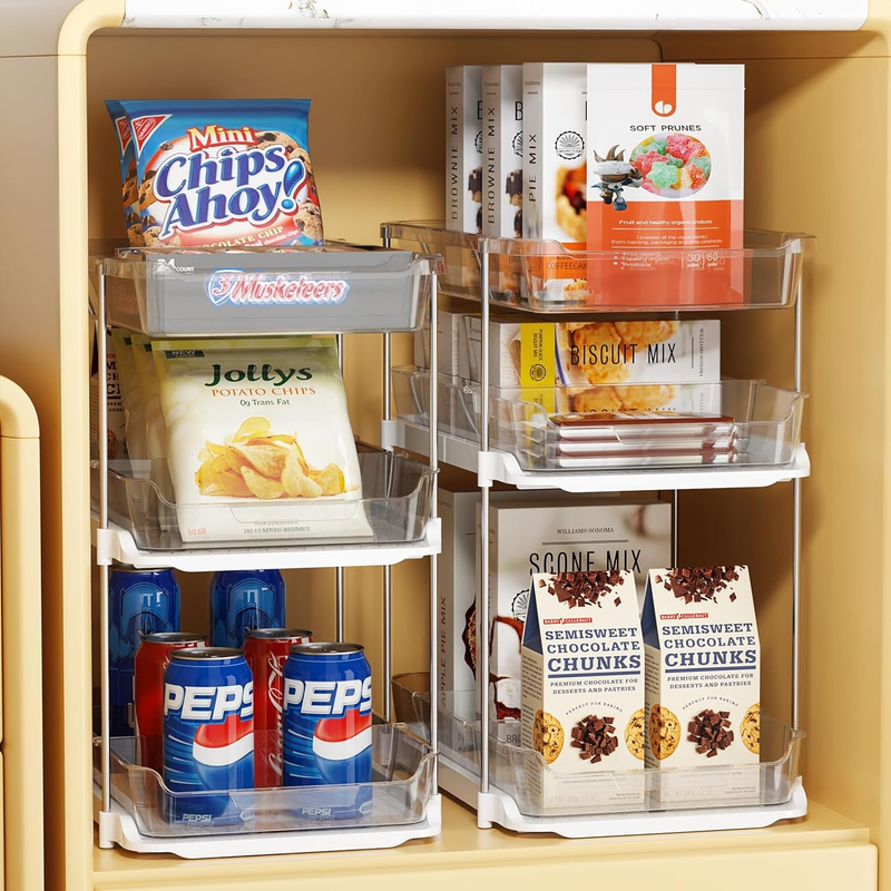 2 Sets of 3-Tier Stackable Bathroom and Kitchen Organizers with Movable Dividers