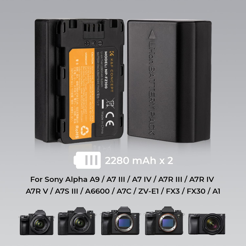 2280mAh NP-FZ100 Battery and Charger for Sony A7iv Battery Compatible with Sony