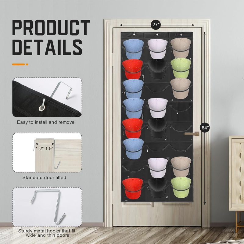 QIUKUN Hat Rack Baseball Hat Organizer Visible Hat Racks for Baseball Caps 24 Cl