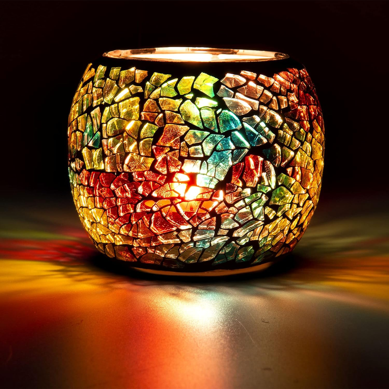 Mosaic Glass Tea Light Holder,handmade Romantic Glass Teal