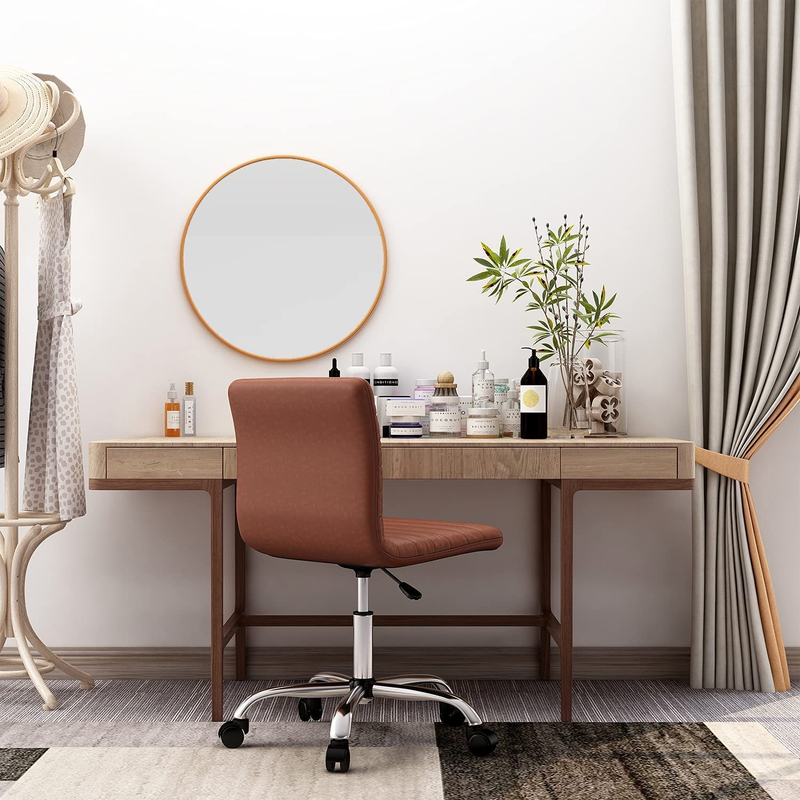 PU Leather Office Armless-Computer Swivel Rolling Task Home Low Back Makeup Ribb