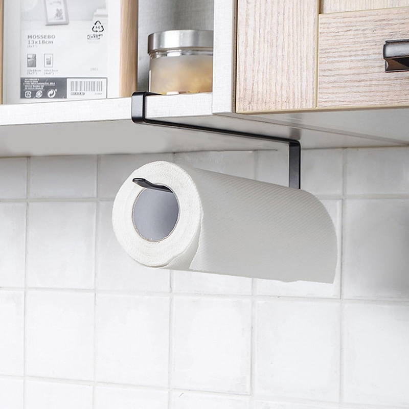 under Shelf Paper Towel Holder, Kitchen Cupboard Napkin Rack, Black