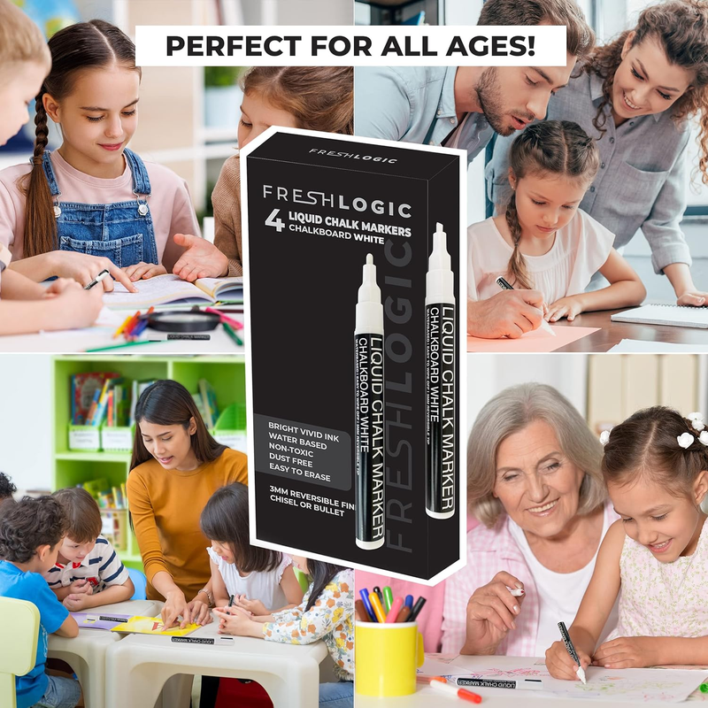 White Liquid Chalk Markers Erasable - 4 Pack 3Mm - Chalkboard Markers for Blackb