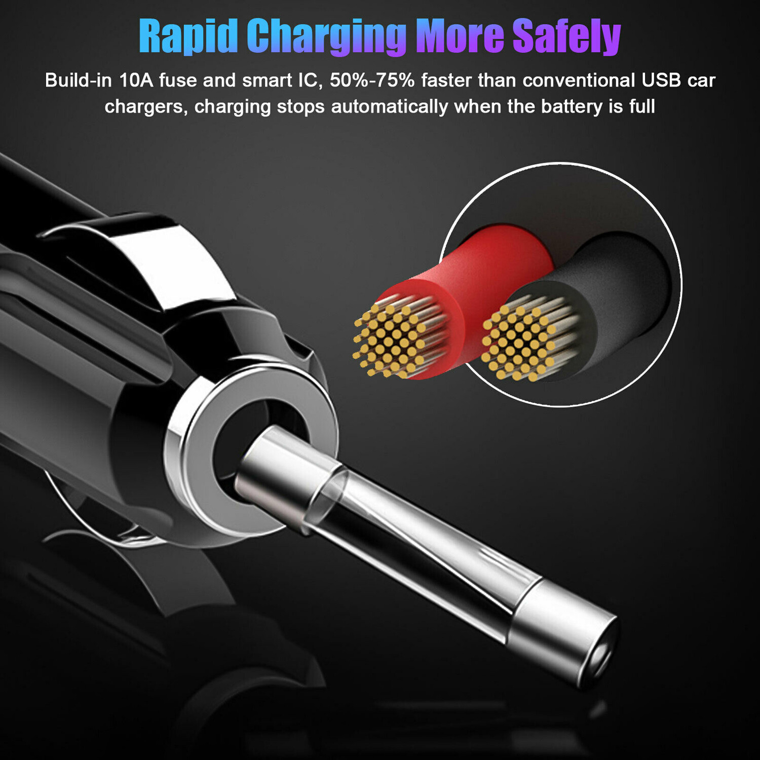 3 Sockets+2 USB Fast Charge Power Adapter Car Cigarette Lighter Socket Splitter