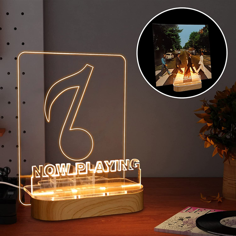Light up Now Playing Vinyl Record Stand, Now Spinning Record Stand, Wooden Acry