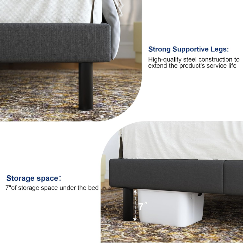 Bed Frames,  Queen Bed Frames with Upholstered Headboard, Without Box Spring Nee