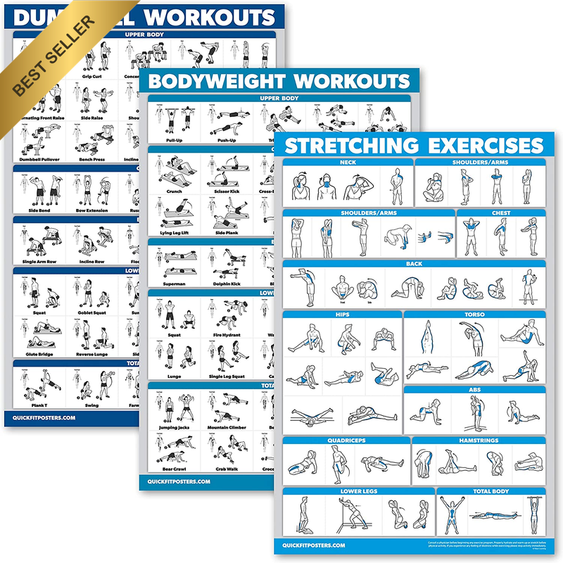 Quickfit 3 Pack - Dumbbell Workouts + Bodyweight Exercises + Stretching Routine