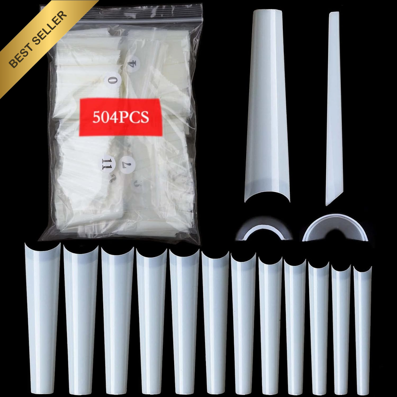 504PCS 3XL Natural Coffin Ballerina Half Cover Nail Tips 12 Sizes