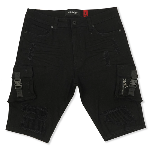 

Черные/черные джинсовые шорты карго Makobi, Black/black