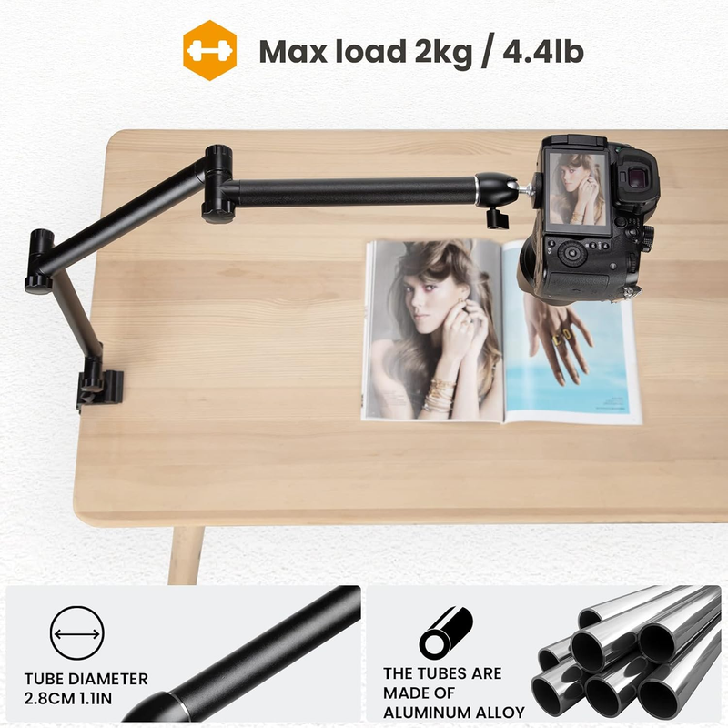 Camera Desk Mount Stand Articulating Camera Arm Flexible Overhead Camera Mount A