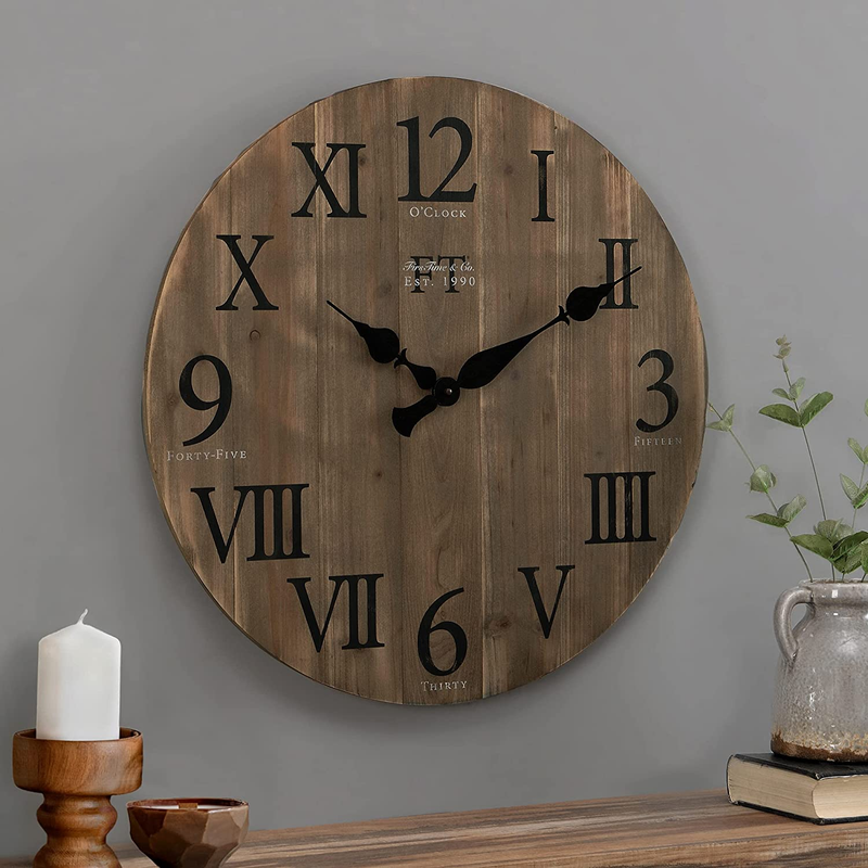Dark Brown Rustic Barn Wood Wall Clock, Large Vintage Decor 