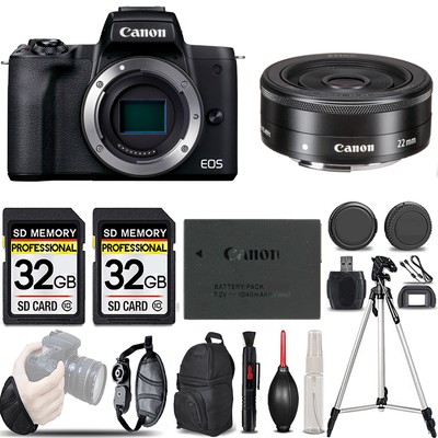 Canon EOS M50 Mark II Camera (Black) +22mm f/2 STM Lens -LOADED KIT
