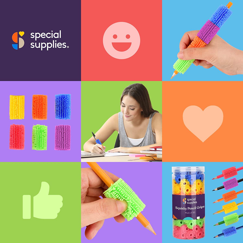 50 Squishy Pencil Grips for Kids and Adults - Colorful, Cushioned Holders for Ha