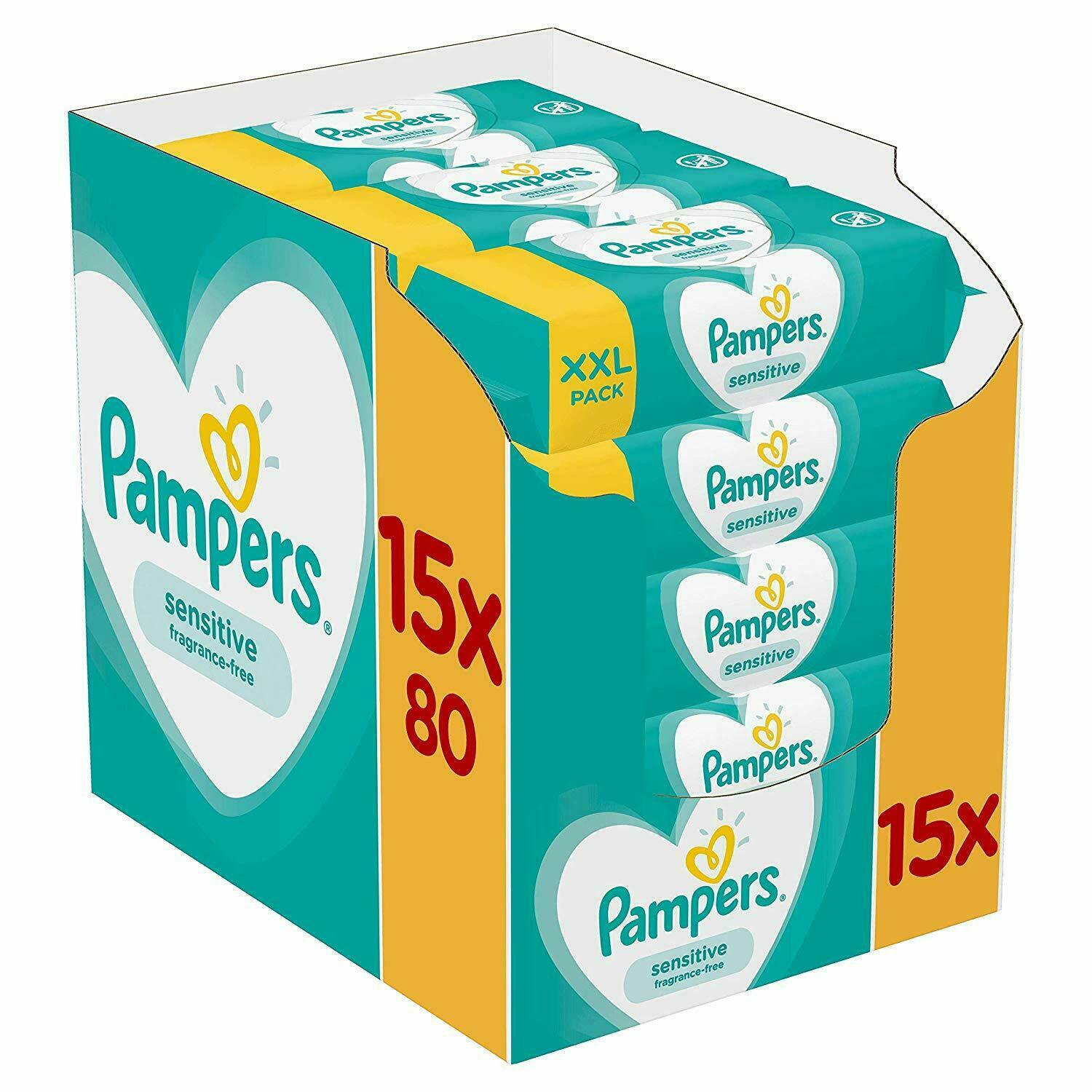 PAMPERS Feuchttücher Sensitive Baby Reinigungs Tücher 15er PACK (1200 Stück)