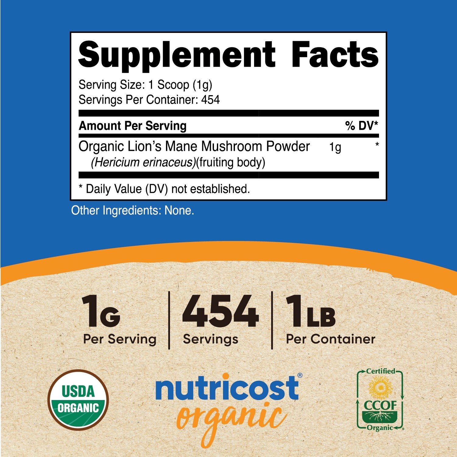 Nutricost Organic Lion's Mane Mushroom Powder 1 LB