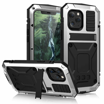 Heavy Duty Armor Metal Screen Glass Stand Case for iPhone 16 15 Pro Max 14 13
