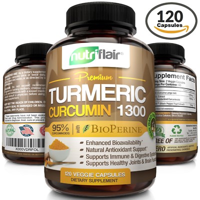 ▶ Turmeric Curcumin with Bioperine Black Pepper 95% Curcuminoids 1300mg 120 caps