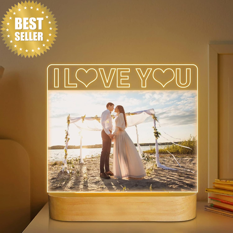 Light up Picture Frame, I Love You 4X6 Inches Acrylic Photo Frame with Night Lig
