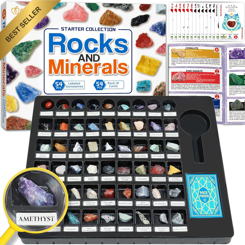 Rock Collection Starter Kit - 54 Pcs Assorted Gemstones, Crystals, Rocks & Miner