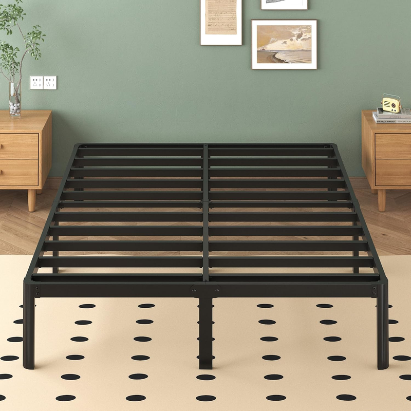 14 Inch Full Size Bed Frame with Rounded Corner Legs, 2000 LBS Heavy Duty Metal