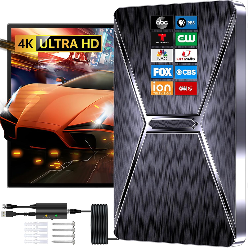 2025 Upgraded TV Antenna Indoor, 1800+ Miles Range Smart TV Antenna for Local Channels, Strongest Digital TV Antenna with Amplifier Signal Booster Support 4K 8K 1080P All Tv'S-38Ft Coax Cable