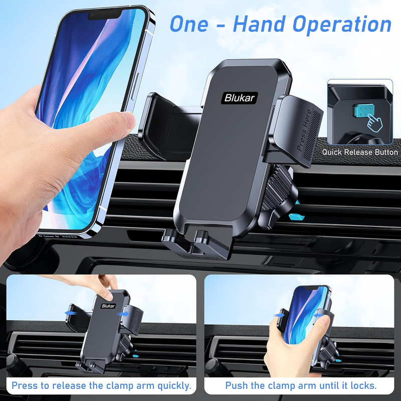 Phone Holder Car, Air Vent Car Phone Mount with Upgraded Ultra Stable Hook Clip,