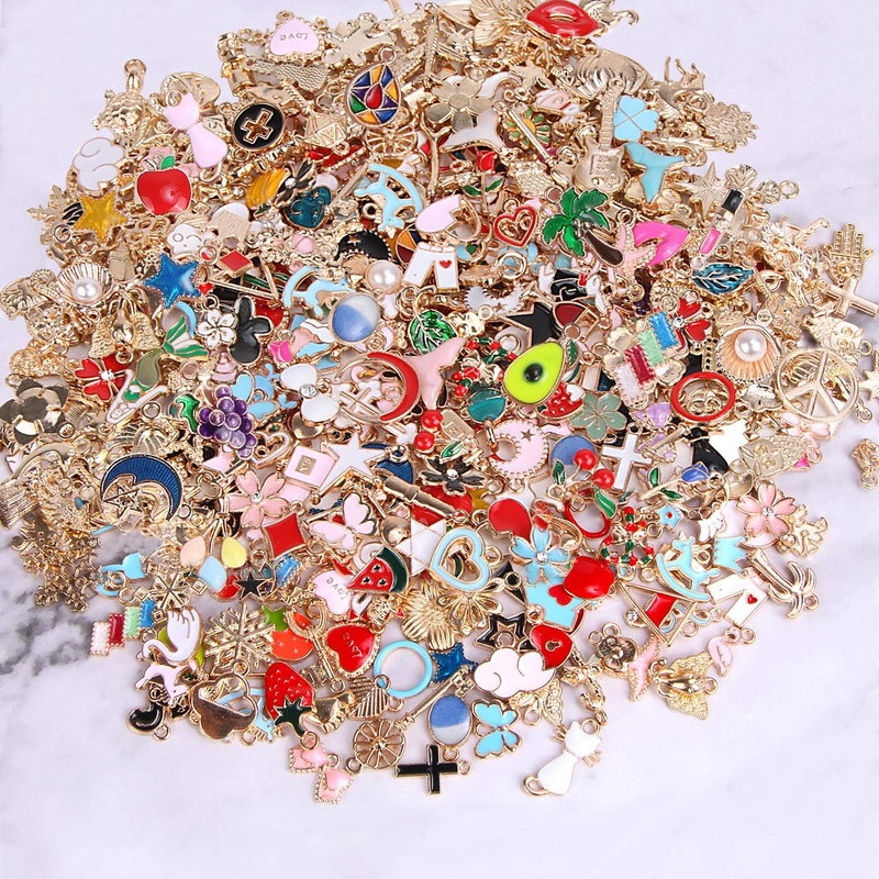 350Pcs Wholesale Bulk Lots Jewelry Making Charms Assorted Gold Plated Enamel Pen