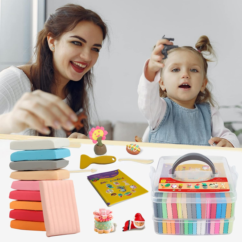 Polymer Clay 50 Colors, Modeling Clay for Kids DIY Starter Kits, Oven Baked Mode