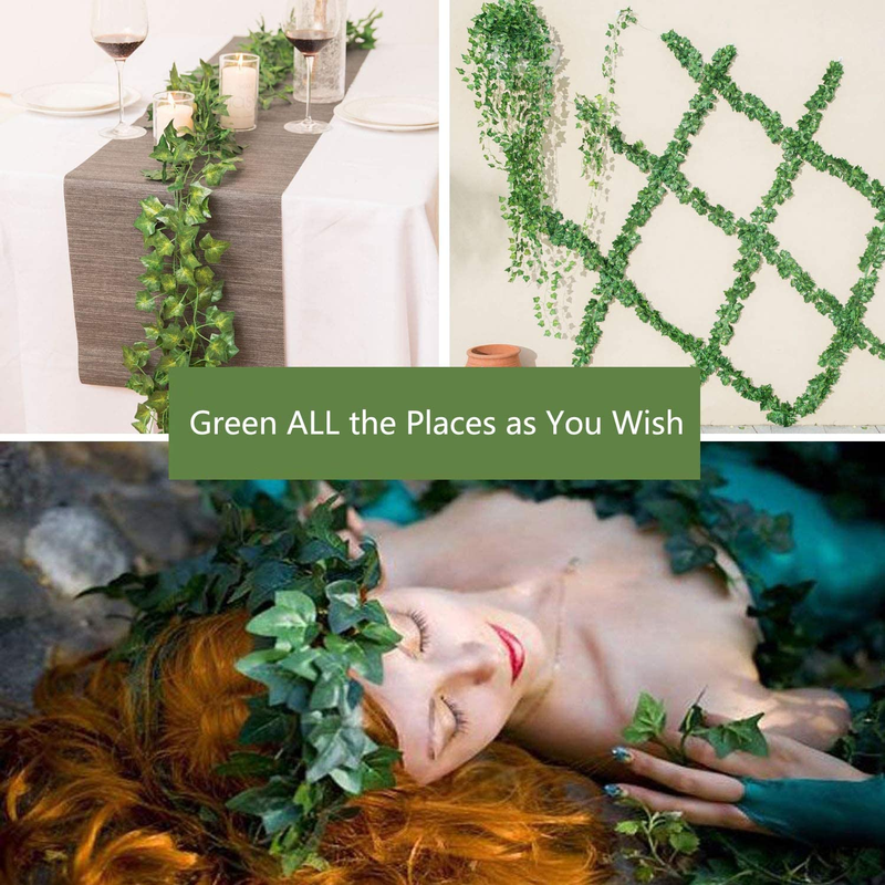 12 Pack Fake Vines for Room Decor Artificial Ivy Garland with Clip Green Flowers