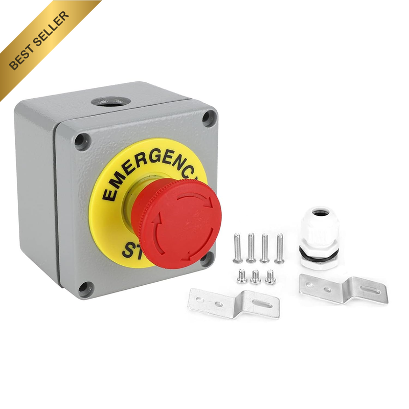 Emergency Stop Button Red Sign Mushroom Push Switch Box