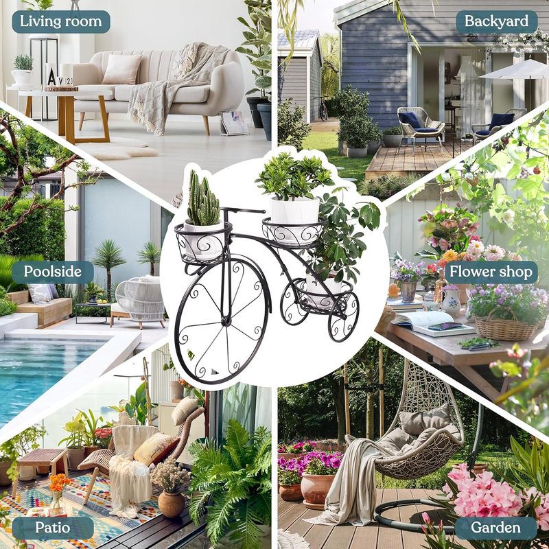 Tricycle Plant Stand - Flower Pot Cart Holder - Ideal for Home, Garden, Patio -