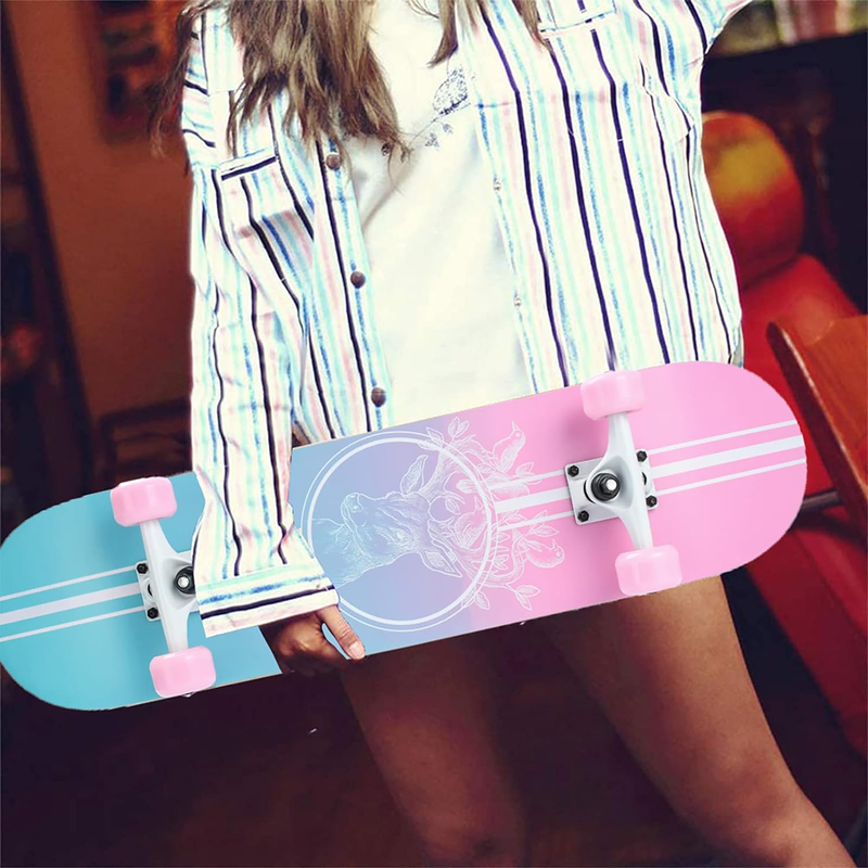 Skateboard,31 X 8 Inch Complete Skateboard, 8-Layer Maple Wood Deck Double Kick