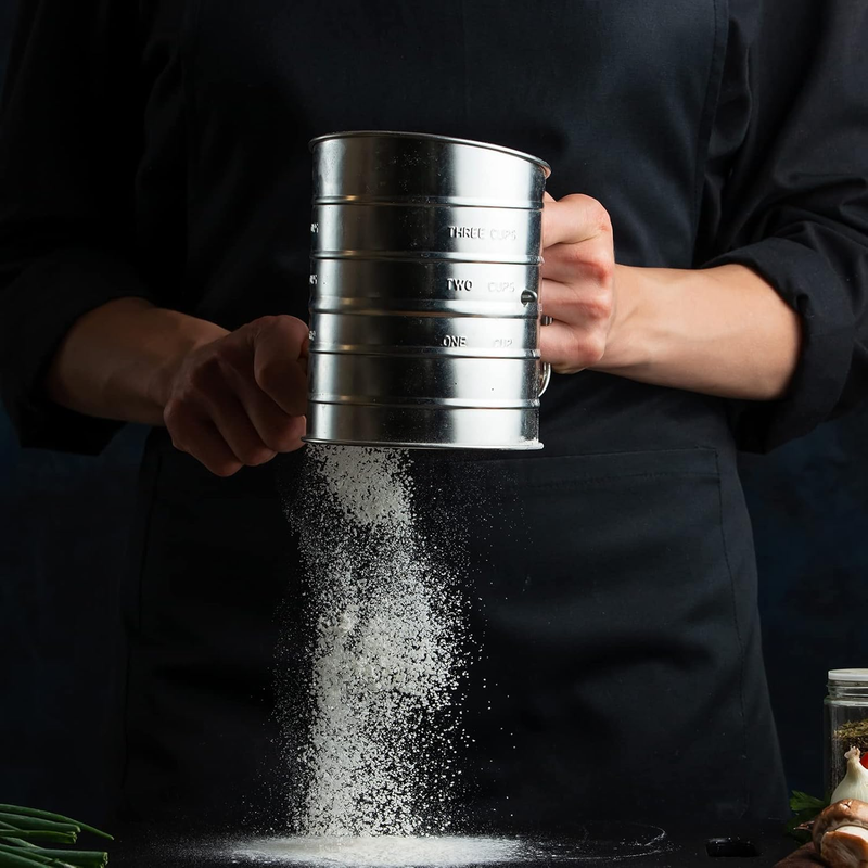 Flour Sifter, 3 Cup Flour Sifter for Baking Fine Mesh Rotary Hand Crank with Loo