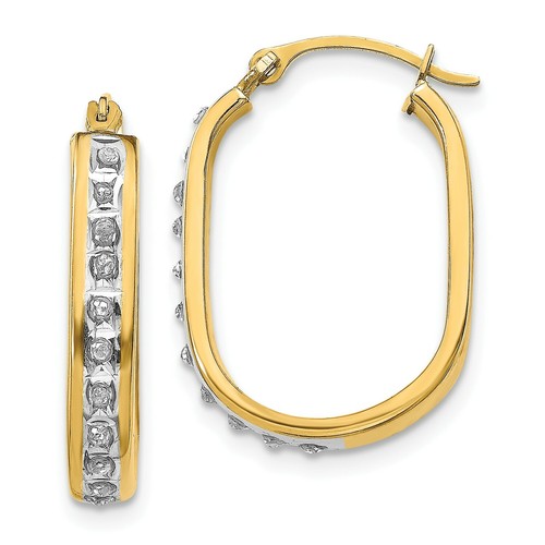 Pre-owned Goldia 14k Yellow Gold Round Diamond Small 21mm Squared Hinged Hoop Earrings 0.01 Ct.