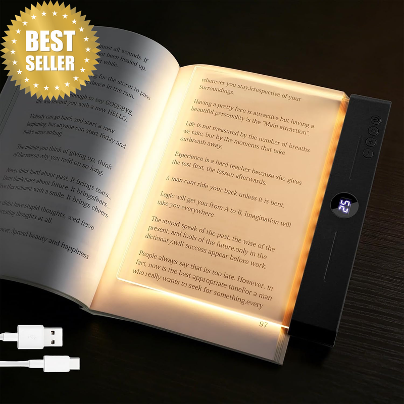 Book Light, Rechargeable Clear LED Flat Book Lights with 3 Colors & Timer, Dimma