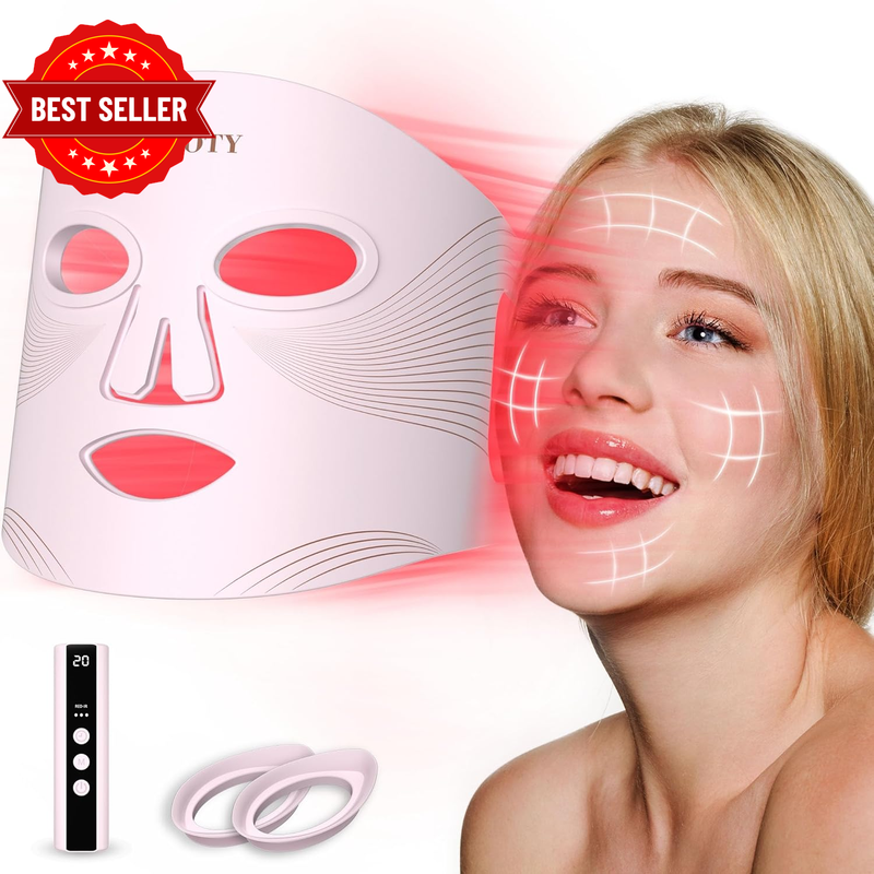 NVBOTY LED Face Mask Light Therapy, 4 Modes Portable Red Light Therapy for Face