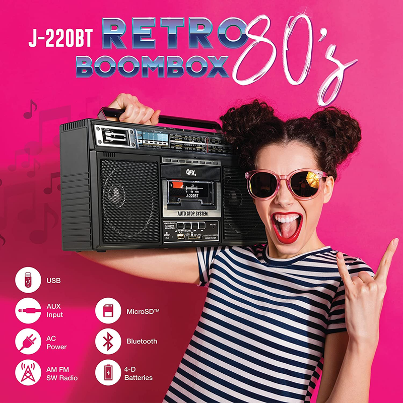 QFX J-220BT Boombox MP3 Conversion from Radio to Cassette with 4-Band (AM, FM, S
