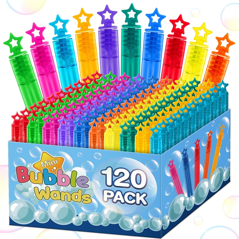 120 Pcs Mini Bubble Wands in 10 Colors, Bulk Party Favors for Kids, Themed Birth