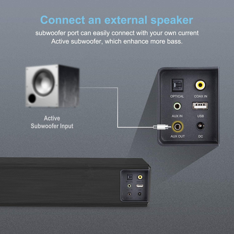 Sound Bar,  100 Watt Sound Bars for TV with Built in Subwoofer and Sub-Out Port