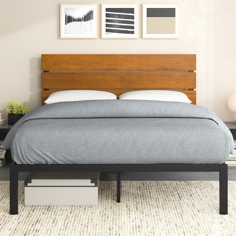 Paul Metal and Bamboo Platform Bed Frame, Wood Slat Support, No Box Spring Neede