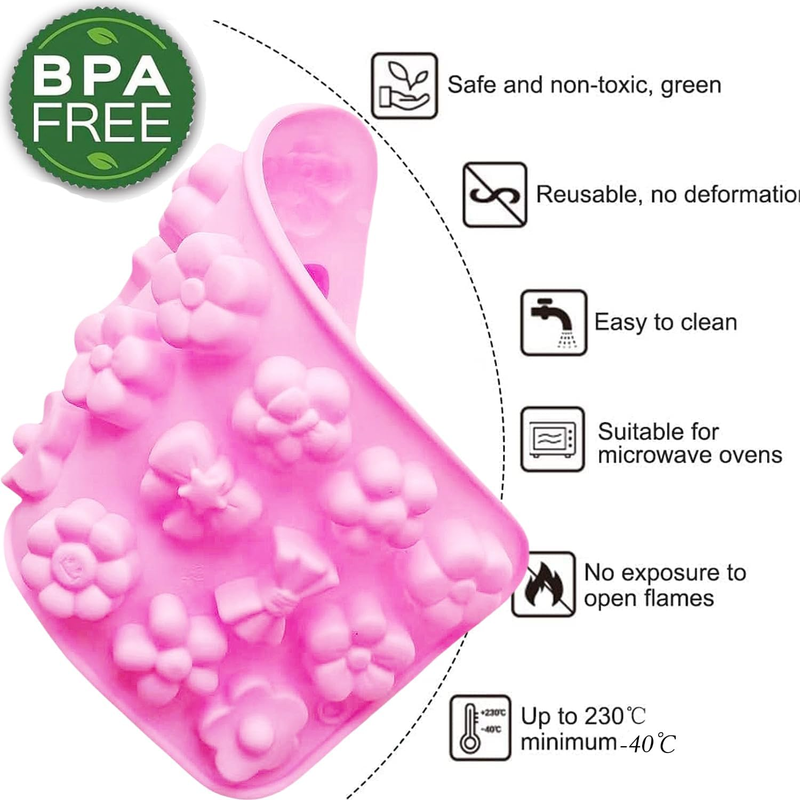 2 Pack Silicone Flower Molds (1 Inch Bite-Sized) – 36 Cavity Small Sunflower, Bo
