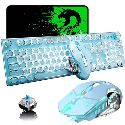 Gaming Keyboard and Mouse,Retro Steampunk Vintage Typewriter-Style Mechanical...