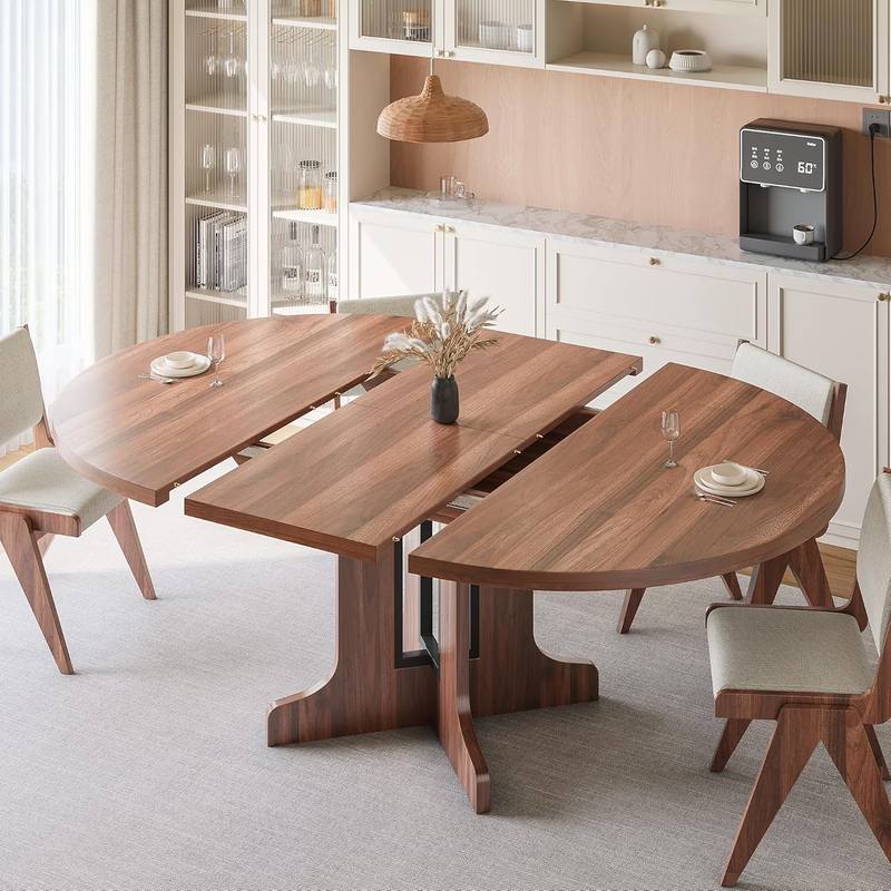 Round Oval Extendable Wood Dining Table for 6 Mesa Comedor Redonda Extensible