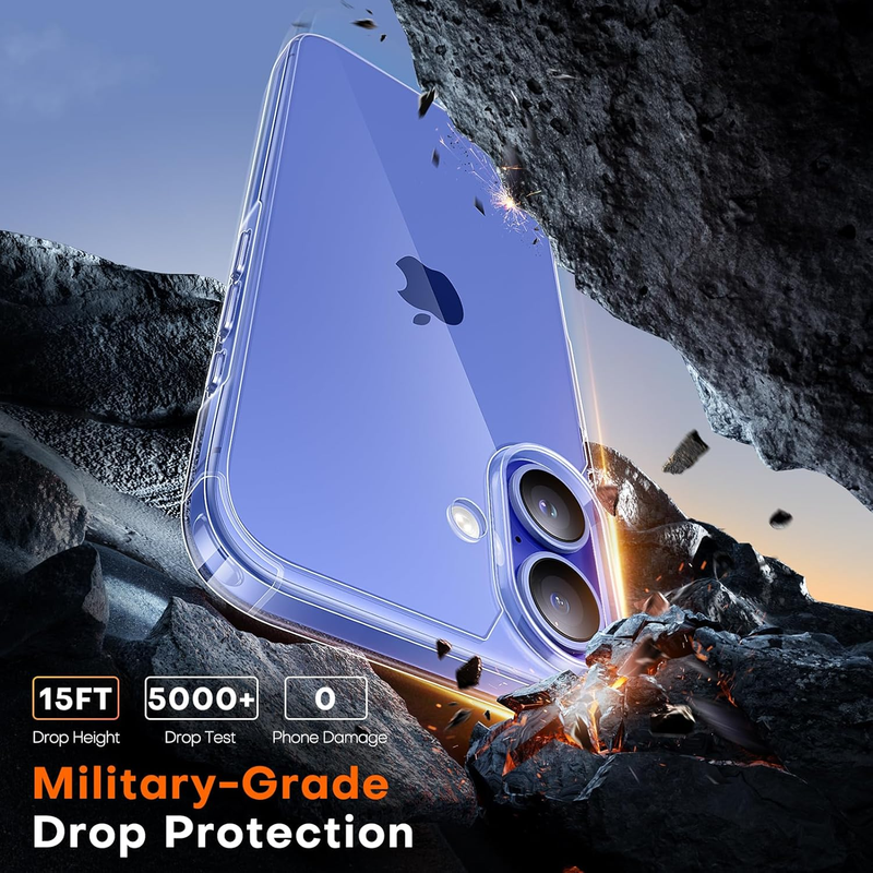 for iPhone 16 Case Clear, [Not-Yellowing] with Screen Protector, [16 FT Military