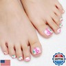 GLAMERMAID Press on Toenails Short, Spring Summer Pink White Ombre Gel Glue on Toe Nails, Glossy Toe Nails Reusable UV Finish Fake Nails Acrylic False Nails Manicure Kits for Women