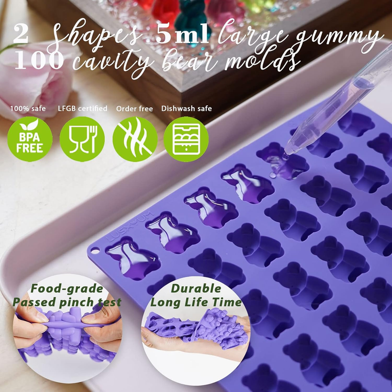 Large Gummy Bear and Worm Mold Silicone, 4 PCS No Stick Chocolate Candy Gummy Mo
