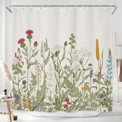 Riyidecor Wildflower Botanical Shower Curtain for Bathroom Decor 72Wx72H Inch Fl