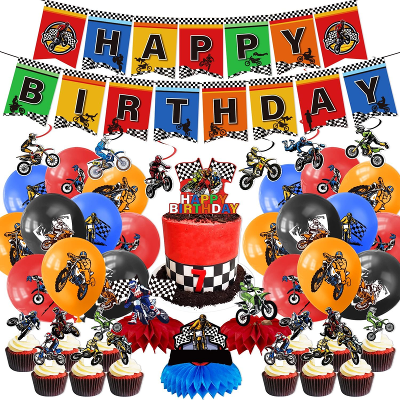 Dirt Bike Birthday Party Decorations for Boys, 61PCS Motorcycle Birthday Party S