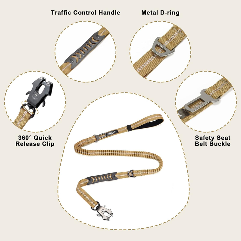 Raipult Heavy Duty Tactical Bungee Dog Leash, 4-6FT No Pull Dog Leash with Quick