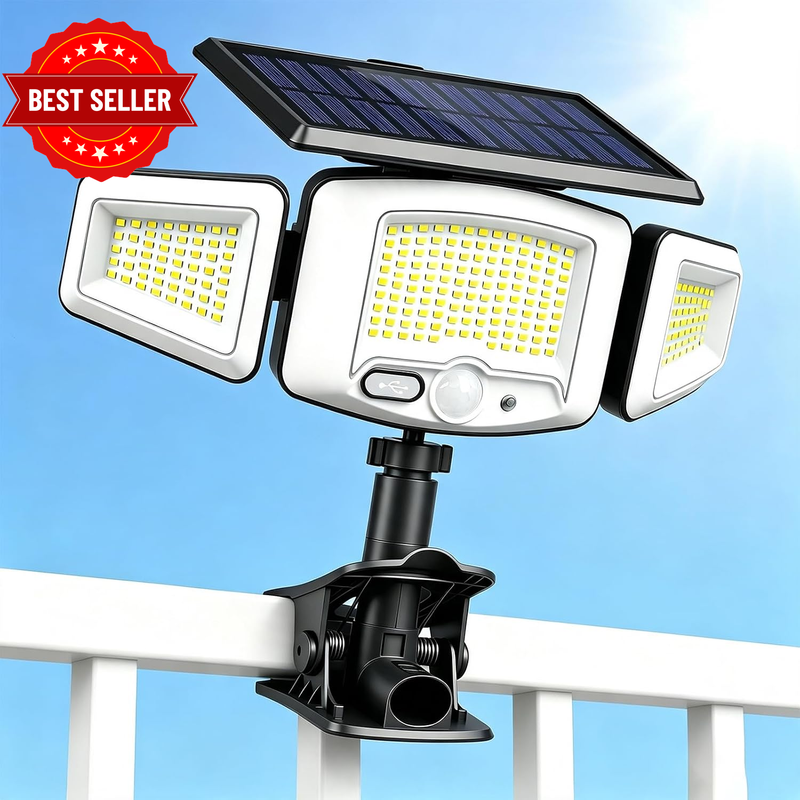 Solar Lights Outdoor, 231LED 3-Heads Motion Sensor Outdoor Lights with 2In1 Wall